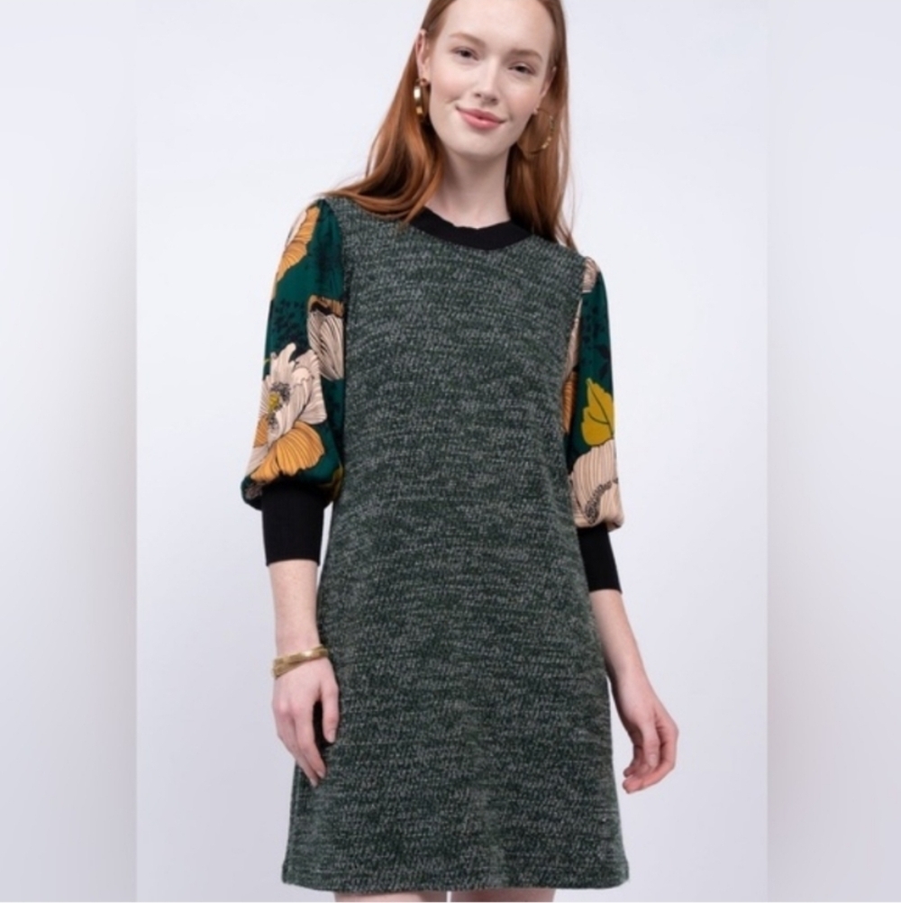 Uncle Frank Garden Forest Knit Sweater Dress Floral Green XS